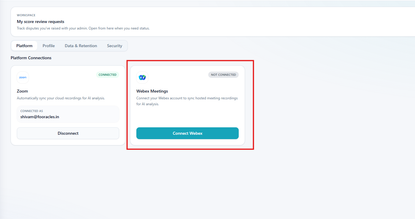 Platform Connections — Webex tile