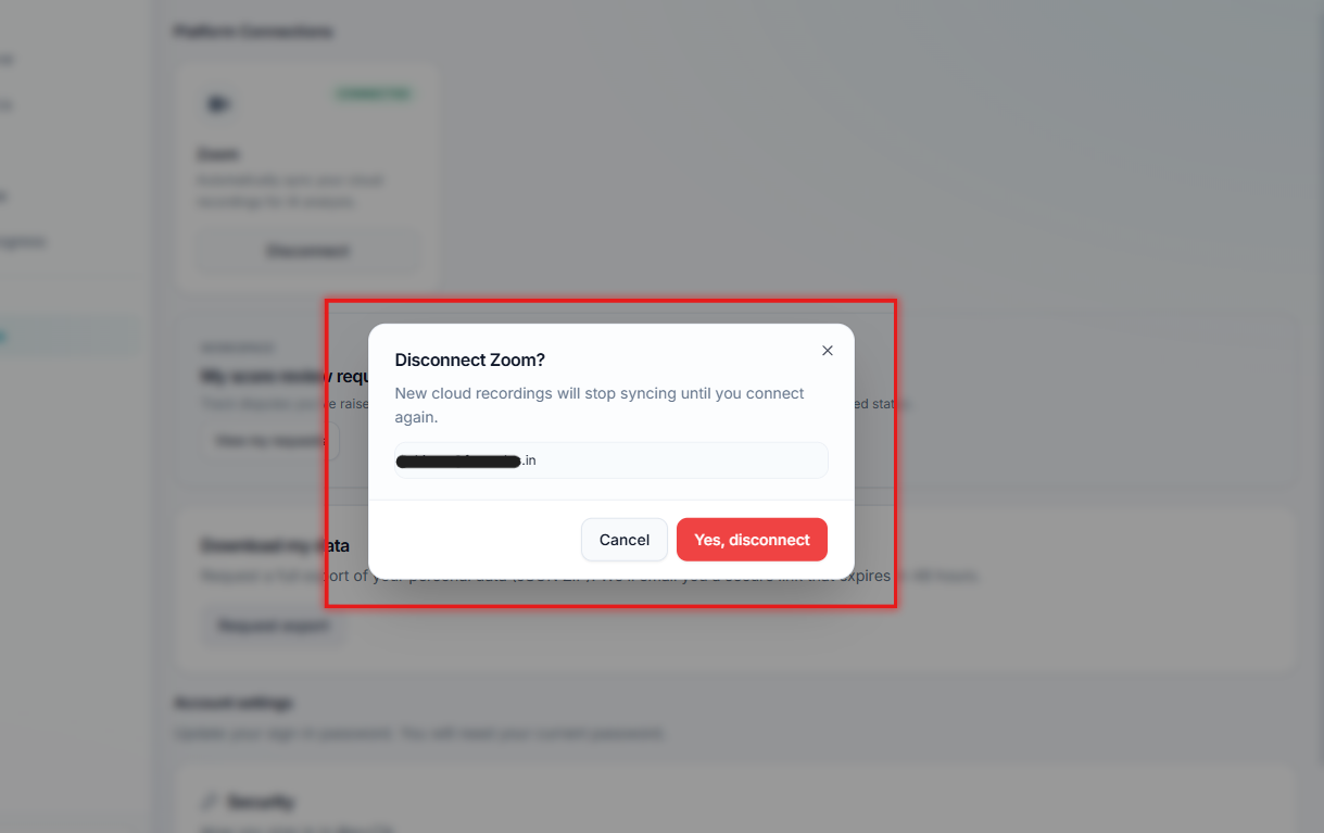 Disconnect confirmation dialog