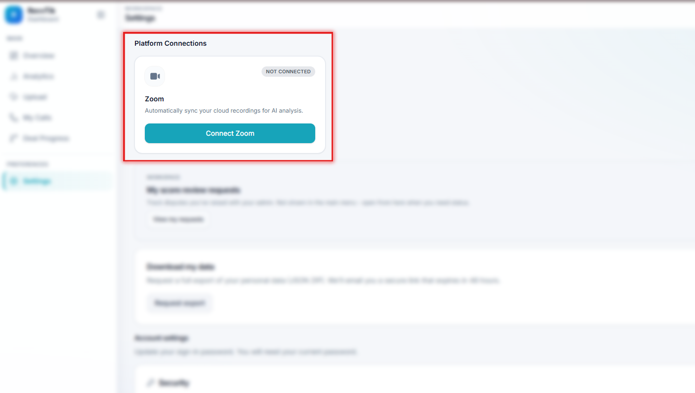 Platform Connections page