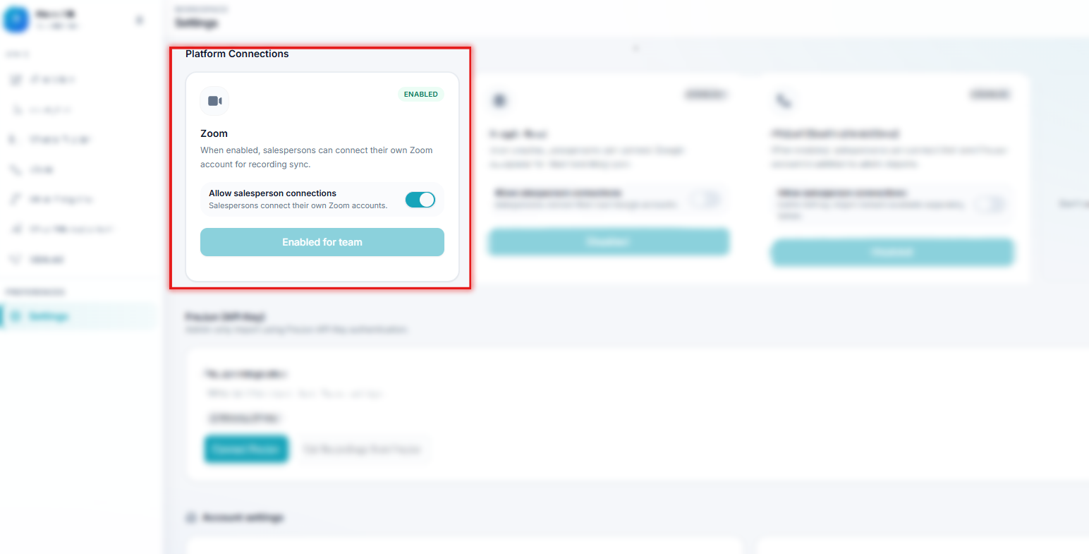 Zoom integration tile before connection